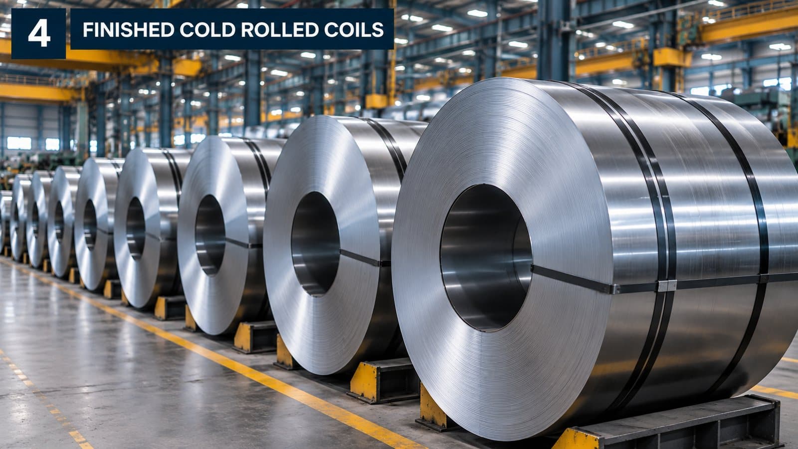 Finished cold rolled coils lined up for despatch