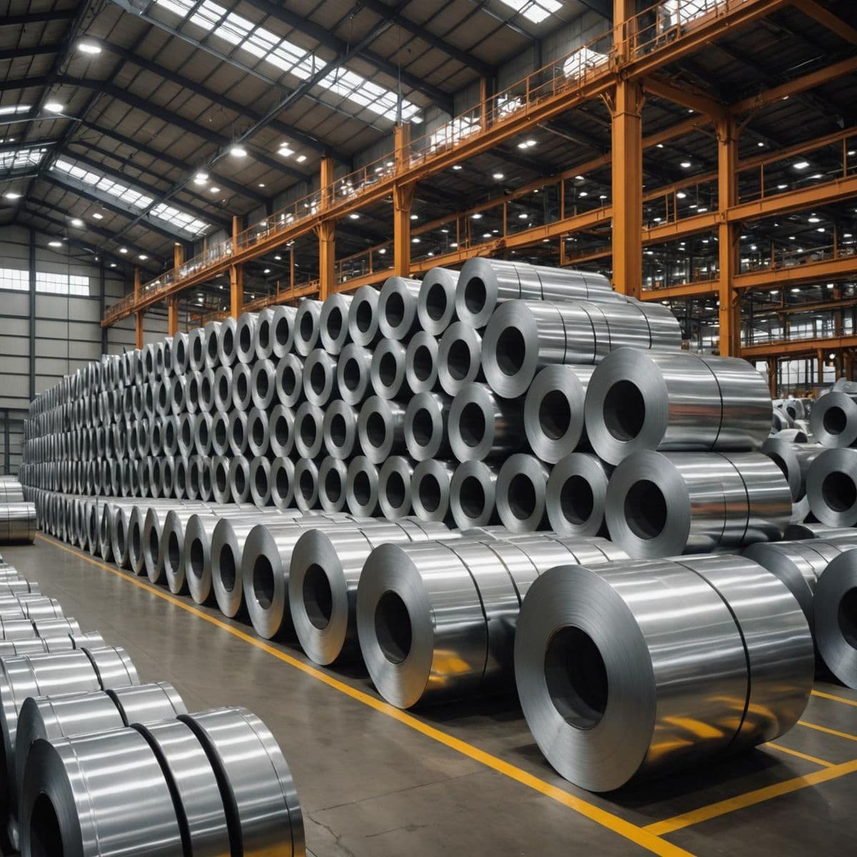 Coils stacked down the bay at the Faridabad works